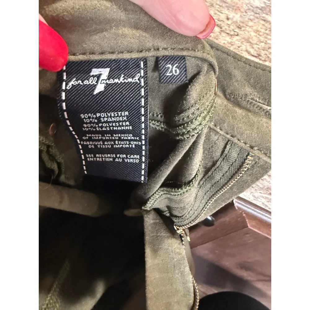 7 For All Mankind Olive Green Skinny Jeans Size 26